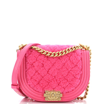 Chanel Boy Curved Messenger Bag Shearling with Leather Small