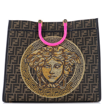 Versace x Fendi Fendace Sunshine Shopper Tote Embellished Zucca Jacquard Large