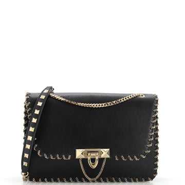 Valentino Garavani Demilune Shoulder Bag Chain Whipstitch Leather Small