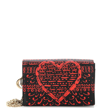 Christian Dior Heart Clover Wallet on Chain Printed Calfskin