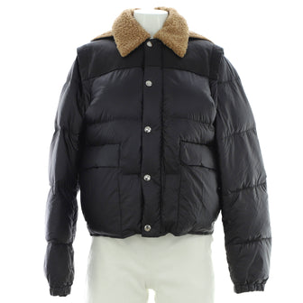 Prada Men's Convertible Puffer Vest Jacket Quilted Nylon with Leather and Shearling with Down