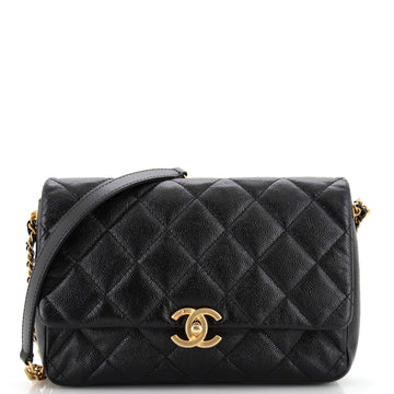 Chanel Chain Melody Flap Bag Quilted Caviar Medium