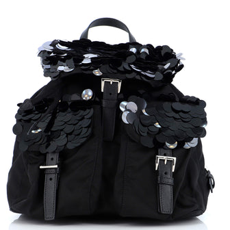 Prada Double Pocket Drawstring Backpack Tessuto with Paillettes