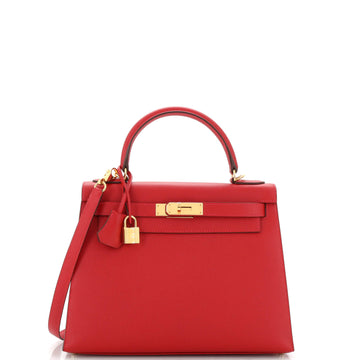Hermes Kelly Handbag Red Epsom with Gold Hardware 28