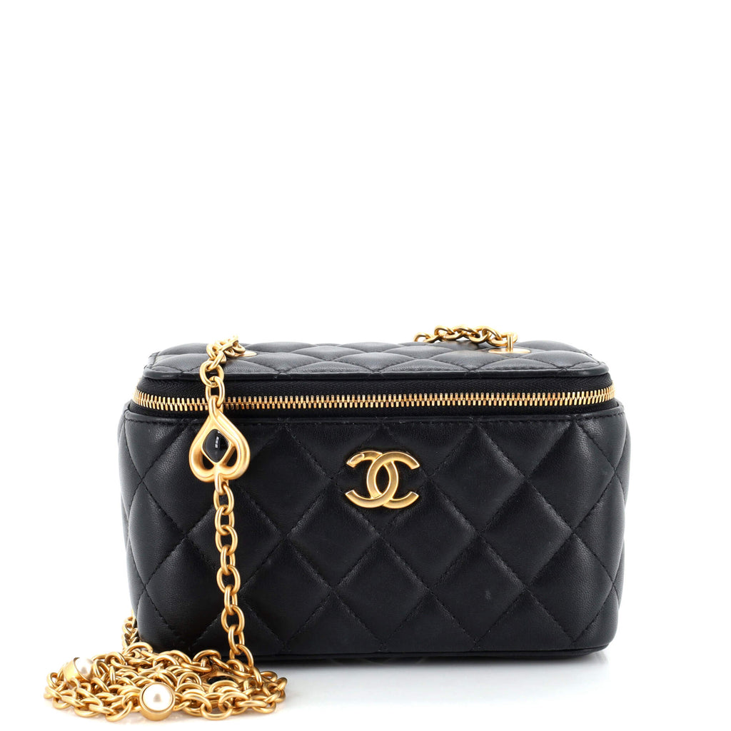 Chanel Classic Vanity Case with Resin Pearl Chain Quilted Lambskin