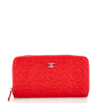 Chanel Zip Around Wallet Camellia Lambskin