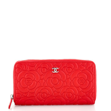 Chanel Zip Around Wallet Camellia Lambskin