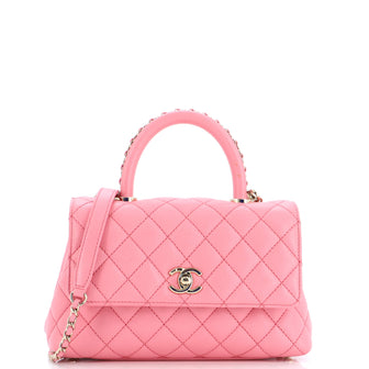 Chanel Coco Top Handle Bag Quilted Caviar with Chain Detail Handle Mini