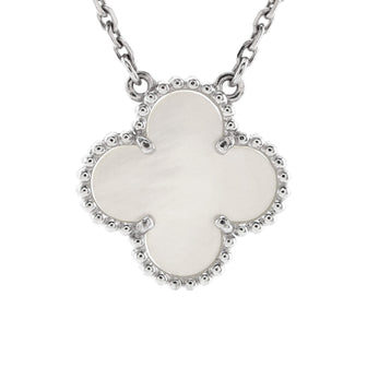 Van Cleef & Arpels Vintage Alhambra Pendant Necklace 18K White Gold and Mother of Pearl