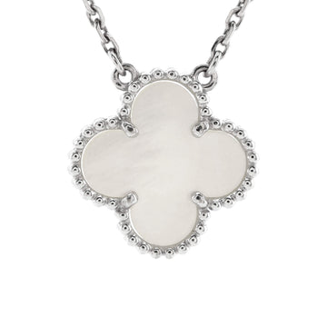 Van Cleef & Arpels Vintage Alhambra Pendant Necklace 18K White Gold and Mother of Pearl