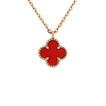 Van Cleef & Arpels Sweet Alhambra Pendant Necklace 18K Rose Gold and Carnelian