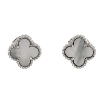 Van Cleef & Arpels Sweet Alhambra Stud Earrings 18K White Gold and Mother of Pearl