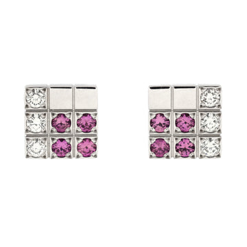 Cartier Lanieres Piet Stud Earrings 18K White Gold with Diamond and Pink Sapphires