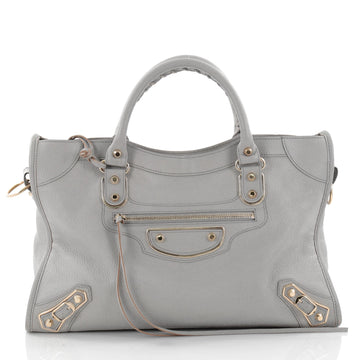 Balenciaga City Classic Metallic Edge Handbag Leather Medium Gray 2519201