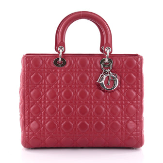 Christian Dior Lady Dior Handbag Cannage Quilt Lambskin Large Red 2519308