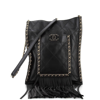 Chanel Fringe Flat Shopping Bag Quilted Calfskin Small