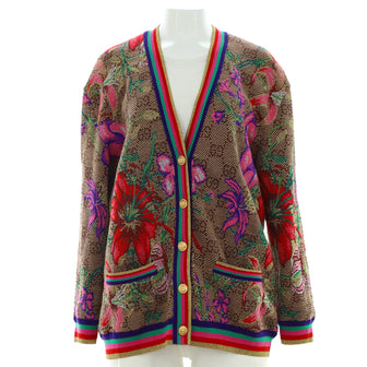 Gucci Women's V-Neck Cardigan Flora GG Wool and Cotton