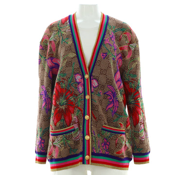 Gucci Women's V-Neck Cardigan Flora GG Wool and Cotton