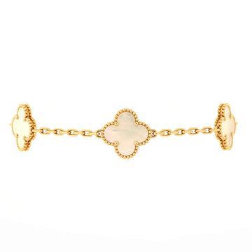 Van Cleef & Arpels Vintage Alhambra 5 Motifs Bracelet 18K Yellow Gold and Mother of Pearl