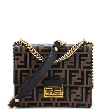 Fendi Kan U Shoulder Bag Zucca Embossed Leather Small