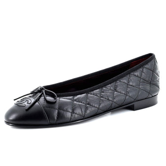 Chanel Women's CC Cap Toe Bow Ballerina Flats Quilted Leather