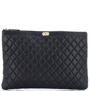 Chanel Boy O Case Clutch Quilted Caviar Large