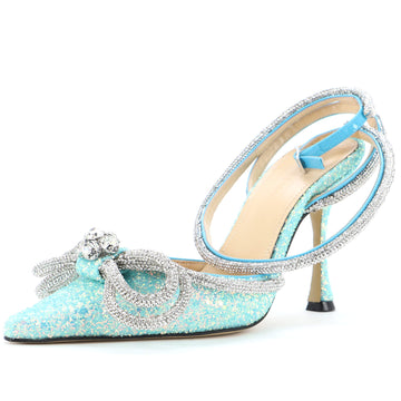 Mach & Mach Women's Double Bow Ankle Strap Pumps Glitter 100