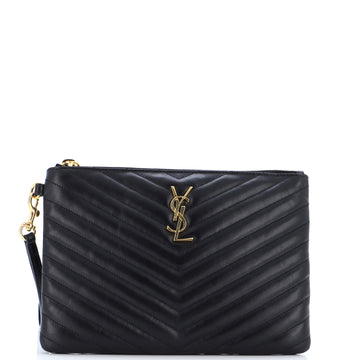 Saint Laurent Classic Monogram Wristlet Pouch Matelasse Chevron Leather Small
