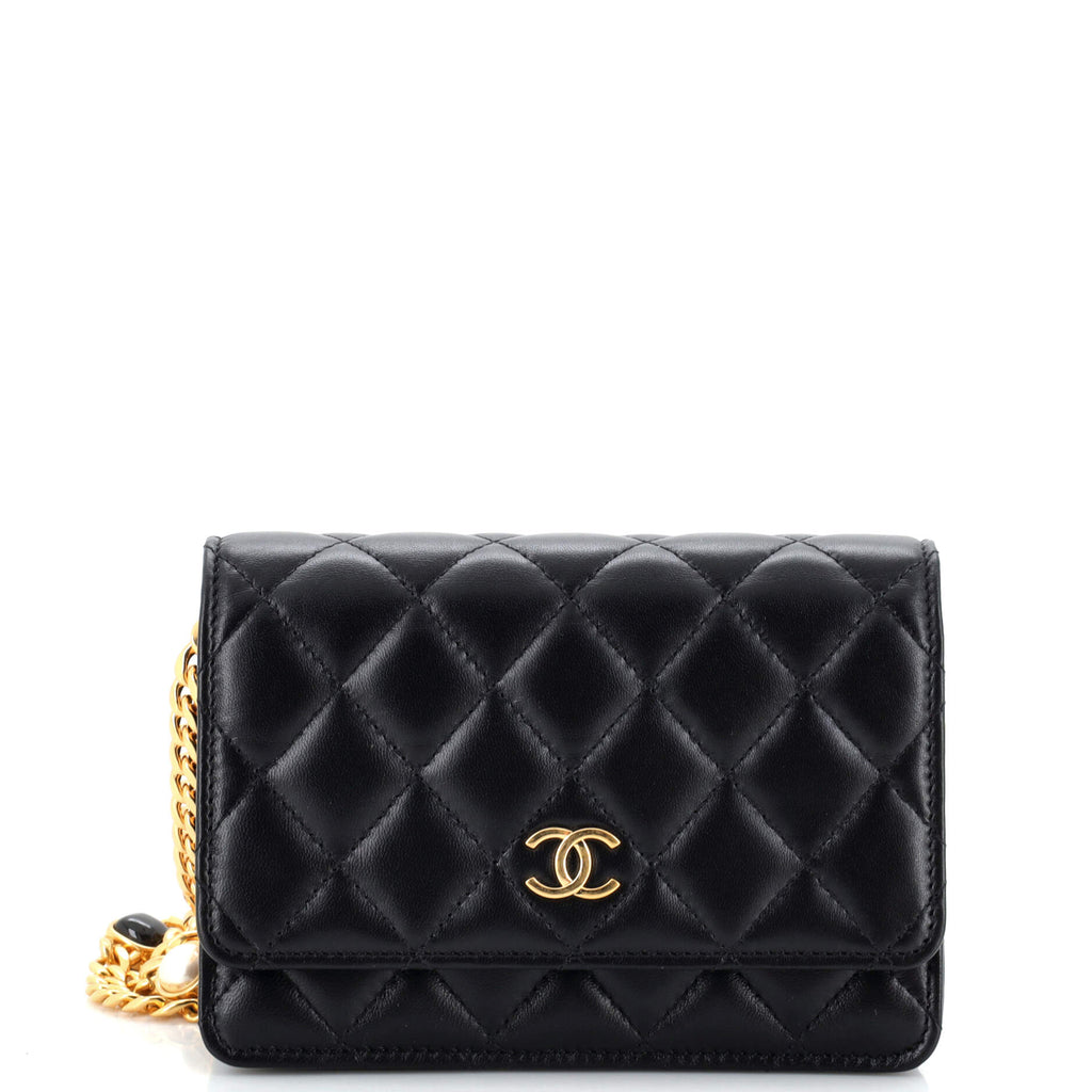 Chanel Resin Pearl Chain Flap Bag Quilted Lambskin Mini 252184