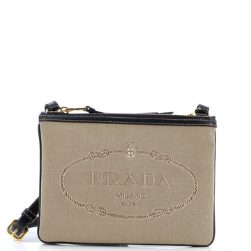 Prada Logo Double Zip Crossbody Bag Canvas