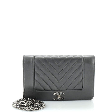 Chanel Mademoiselle Vintage Wallet on Chain Chevron Metallic Leather