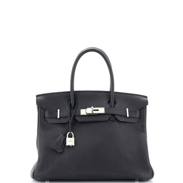 Hermes Birkin Handbag Black Togo with Palladium Hardware 30