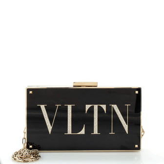 Valentino Garavani VLTN Box Minaudiere Metal and Acrylic with Crystals Small