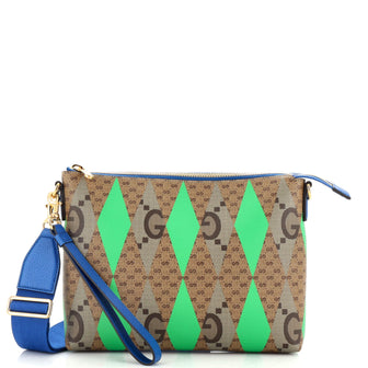 Gucci Wristlet Pouch Rhombus GG Coated Canvas with Leather Medium