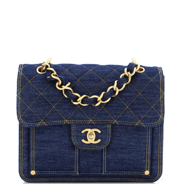 Chanel Double You CC Flap Backpack Quilted Denim