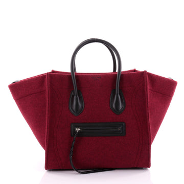 Celine Phantom Handbag Felt and Leather Detail Medium Red 2522001