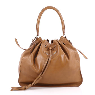 Prada Drawstring Bucket Bag Leather Large Brown 2522301