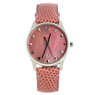Gucci G-Timeless Charm Quartz Watch Stainless Steel and Lizard with Mother of Pearl 29