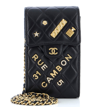 Chanel Lucky Charms Flap Phone Holder Crossbody Bag Quilted Lambskin