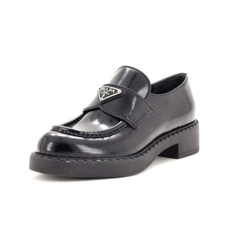 Prada Women's Triangle Logo Loafers Spazzolato Leather
