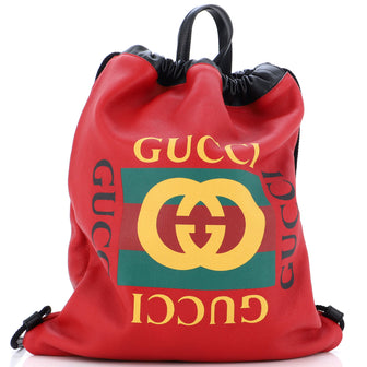 Gucci Logo Drawstring Backpack Printed Leather XL