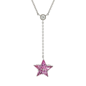 Tiffany & Co. Star Drop Pendant Necklace Platinum with Pink Sapphire and Diamonds