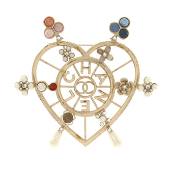 Chanel CC Logo Ship Wheel Heart Brooch Metal with Crystals, Faux Pearls and Resin