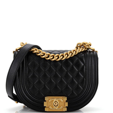 Chanel Boy Curved Messenger Bag Quilted Caviar Small