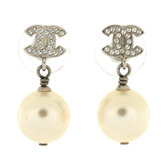 Chanel CC Drop Earrings Metal with Crystals and Faux Pearls