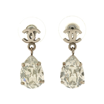 Chanel CC Teardrop Dangle Earrings Metal with Crystals