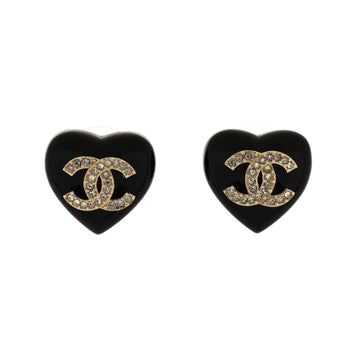 Chanel CC Heart Stud Earrings Resin with Crystals
