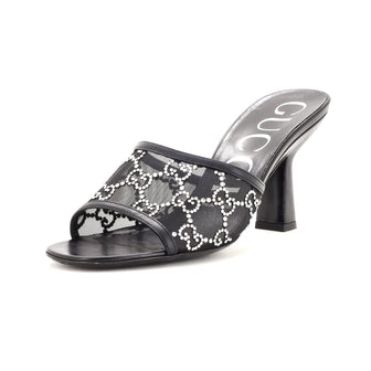 Gucci Women's Heeled Mule Sandals Crystal GG Embellished Mesh