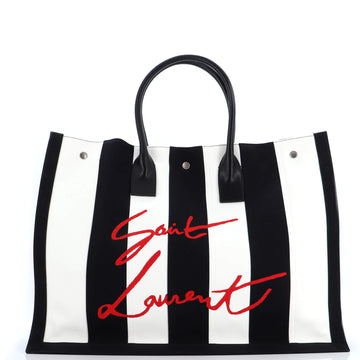 Saint Laurent Noe Shopping Tote Striped Canvas Large