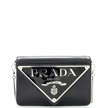 Prada Maxi Triangle Logo Chain Flap Bag Brushed Leather Small